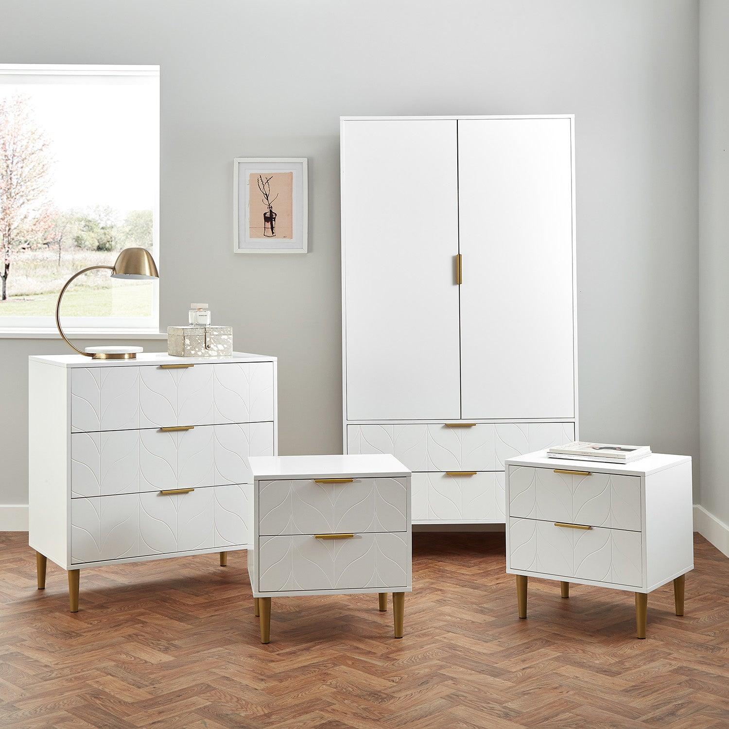 Gloria 4 Piece Bedroom Furniture Set 3 Drawer Chest of Drawers Whi Laura James