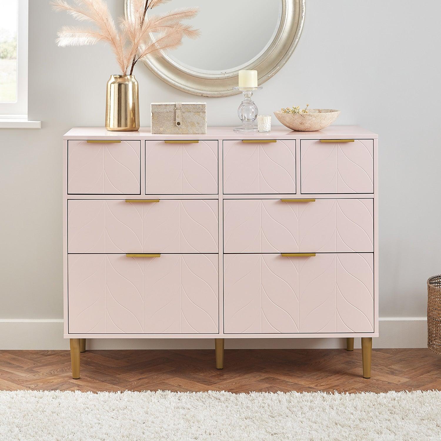 Gloria 8 Drawer Chest of Drawers - Blush Pink & Brass Effect  Laura James