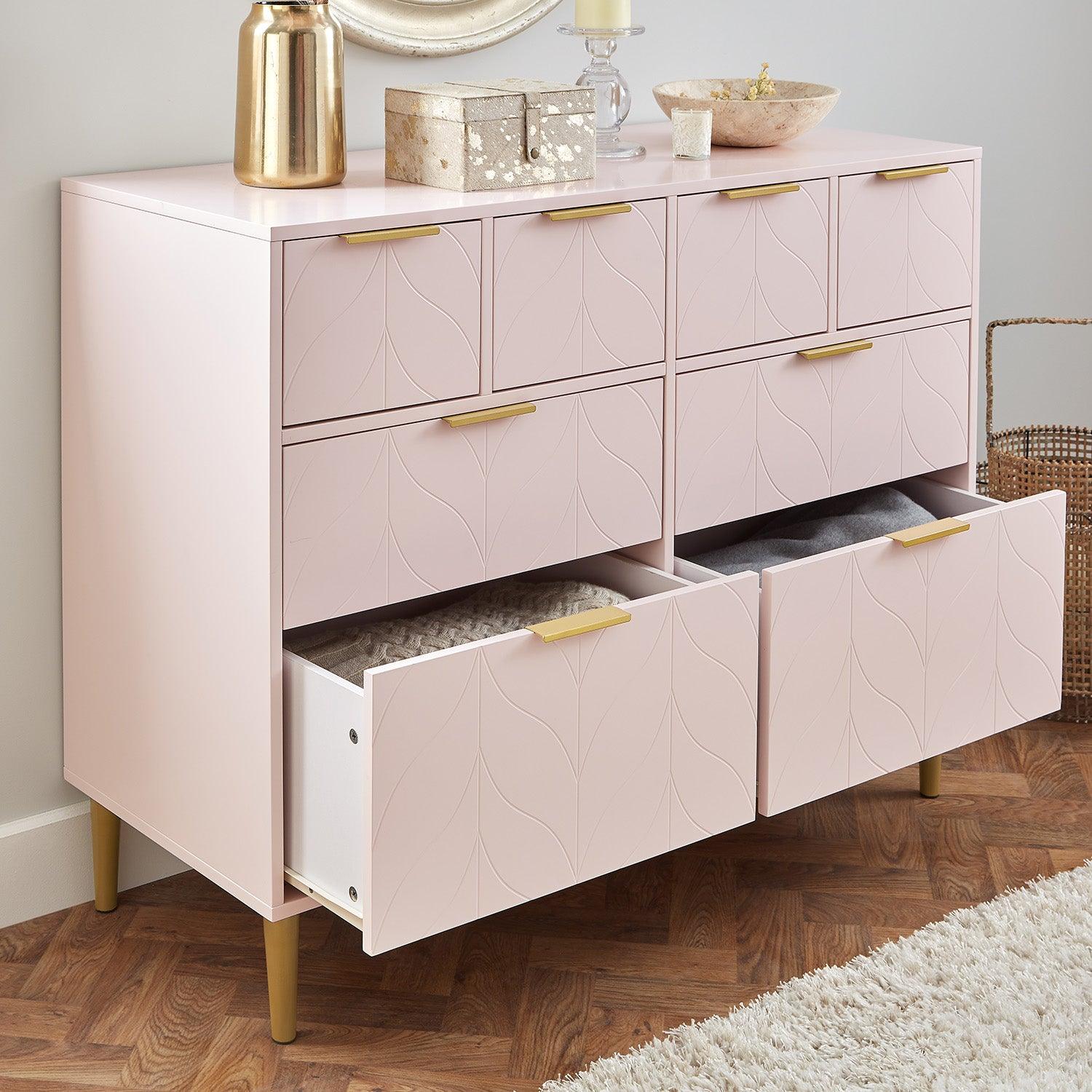 Gloria chest of drawers - 4 over 4 - pale pink & brass effect - laura James