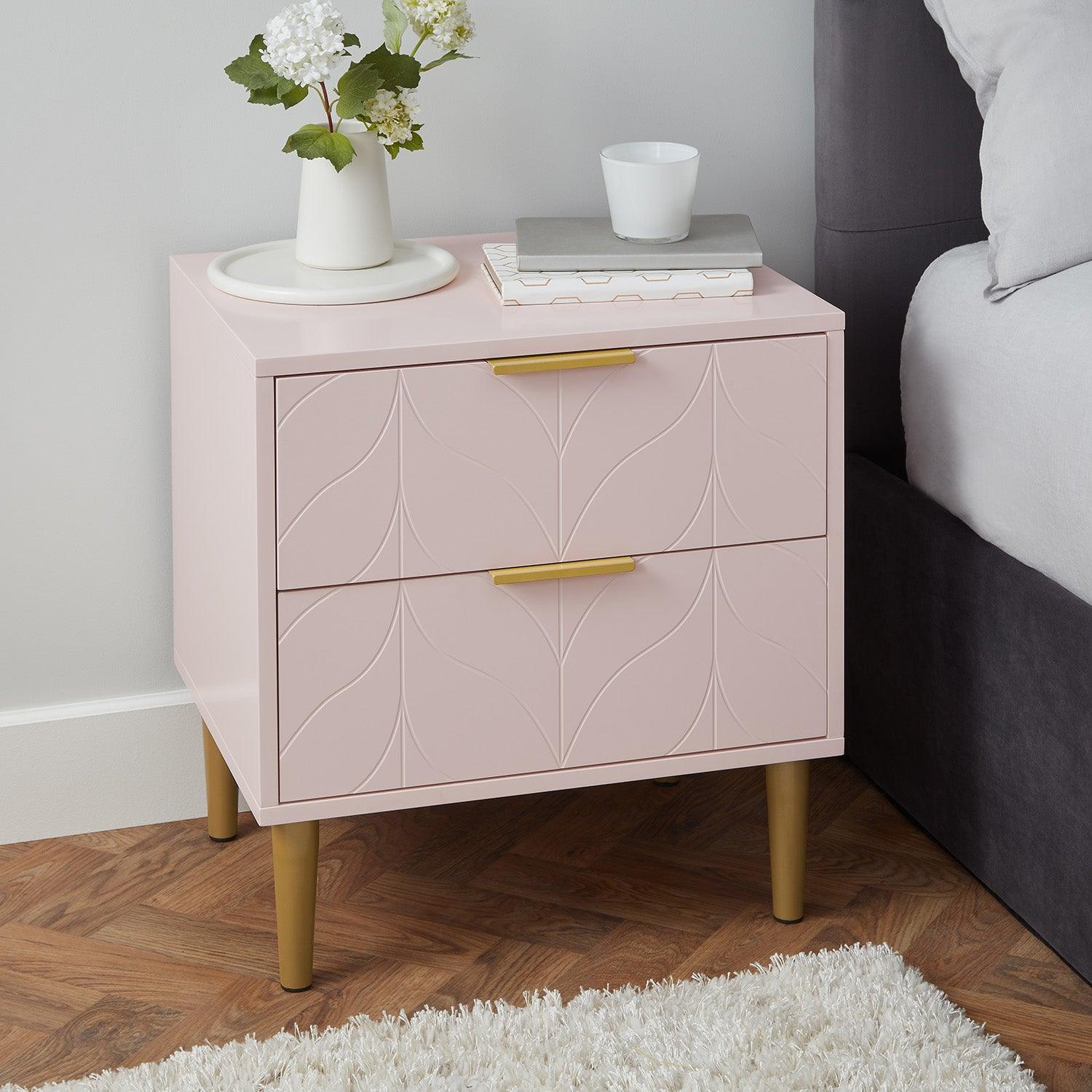 Gloria Bedside Tables Set of Two Blush Pink Brass Effect Laura James
