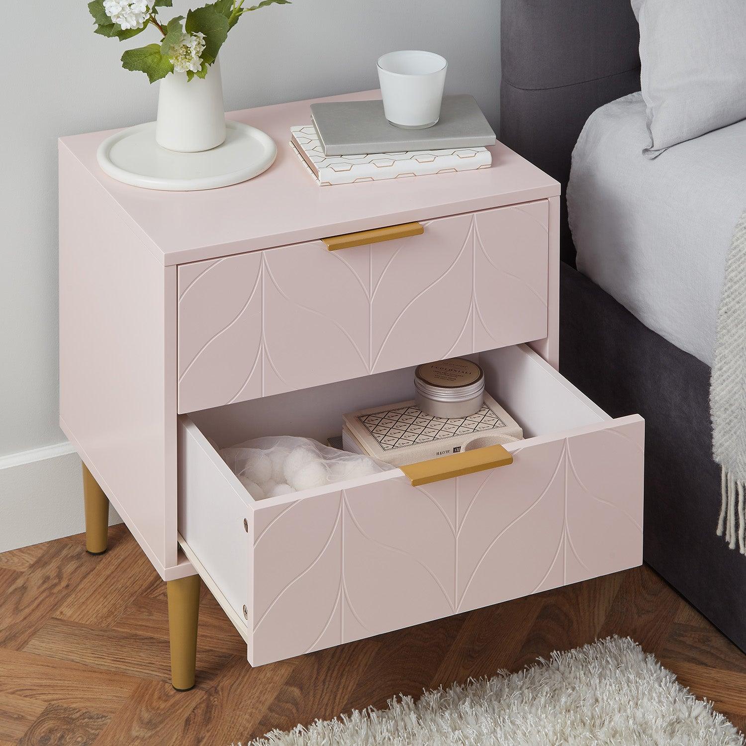 Gloria Bedside Tables Set of Two Blush Pink Brass Effect Laura James