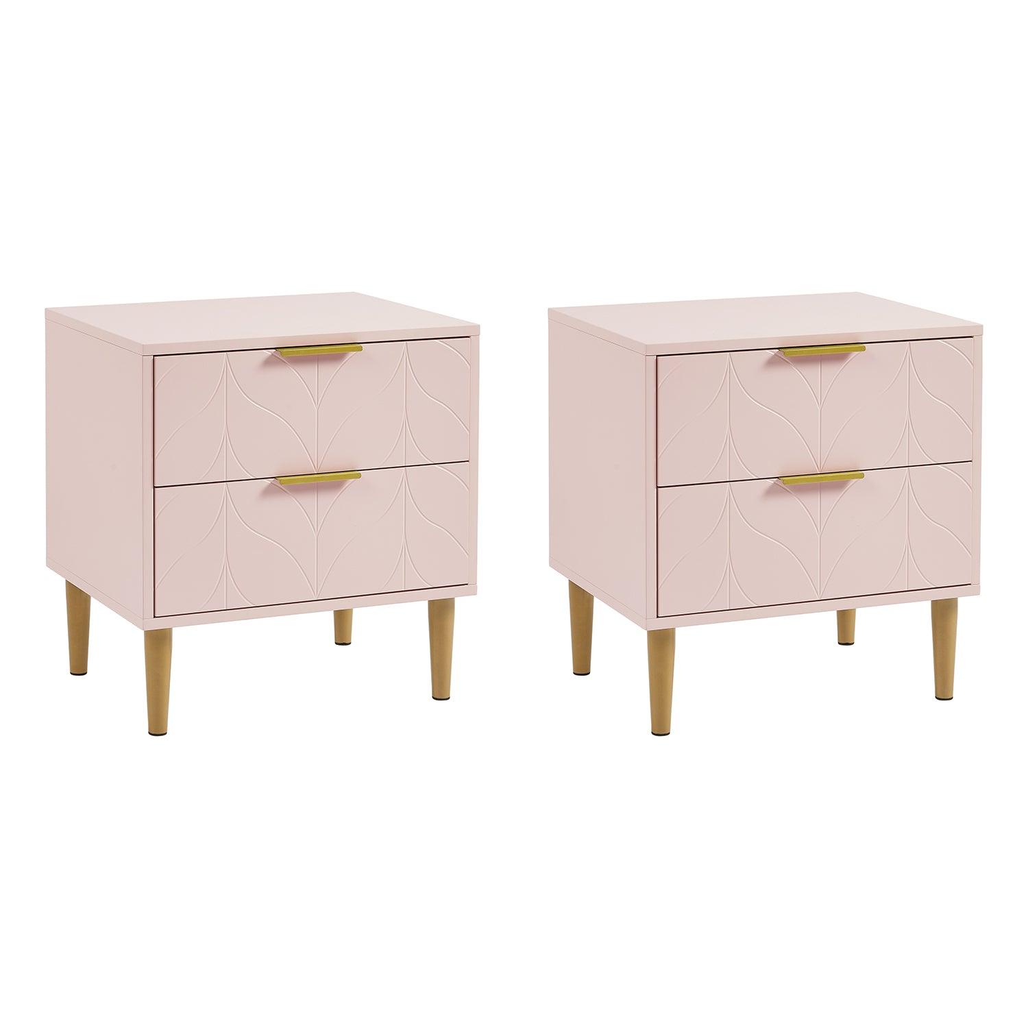 Gloria Bedside Tables Set of Two Blush Pink Brass Effect Laura James