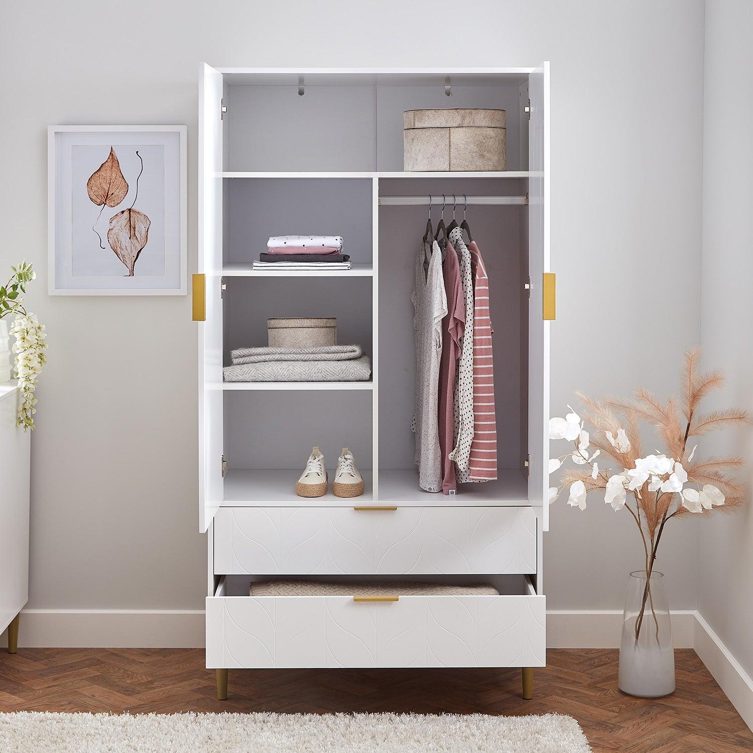 Gloria Wardrobe Drawers Set 3 Drawer Chest of Drawers White Laura James