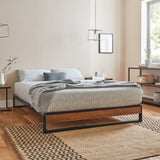 Heeley King Size Platform Bed - Black Metal and Wood Effect - Laura James