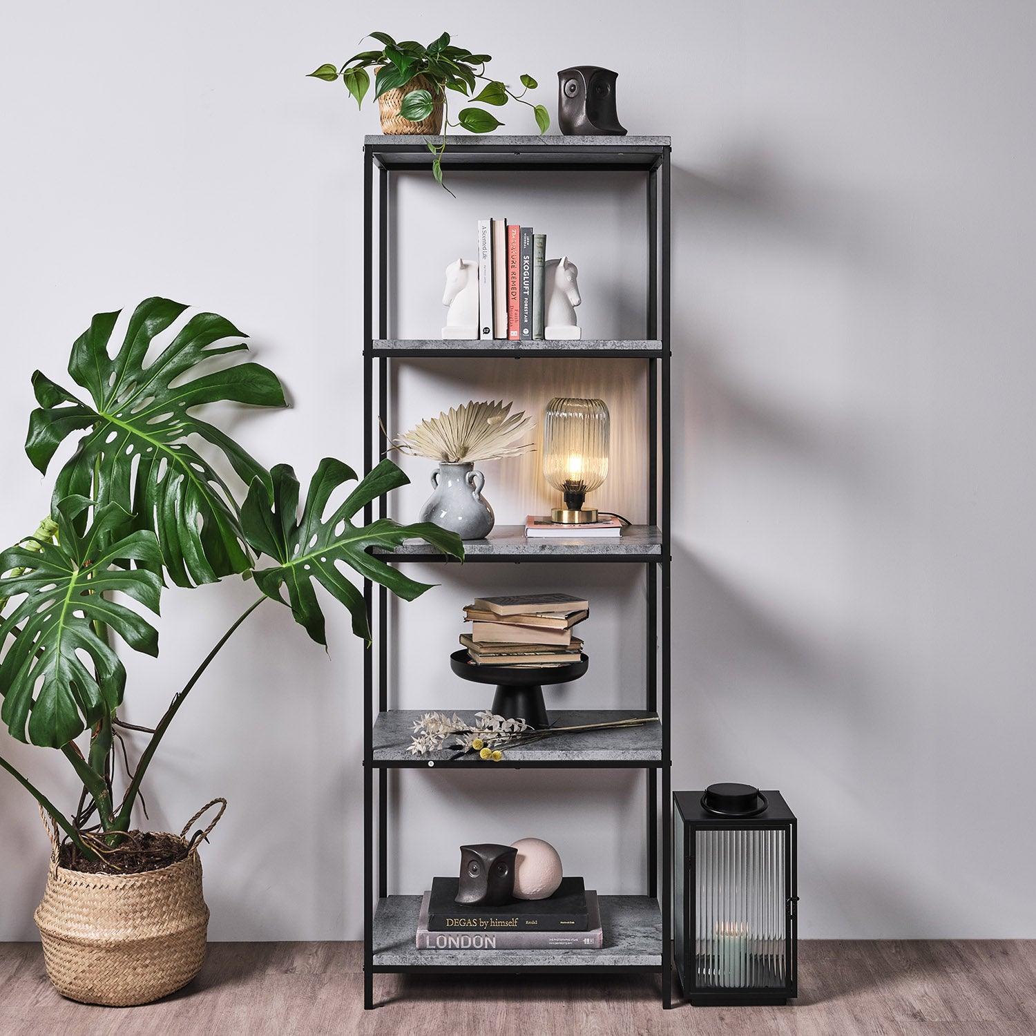Jay Bookcase Concrete Effect Black Laura James