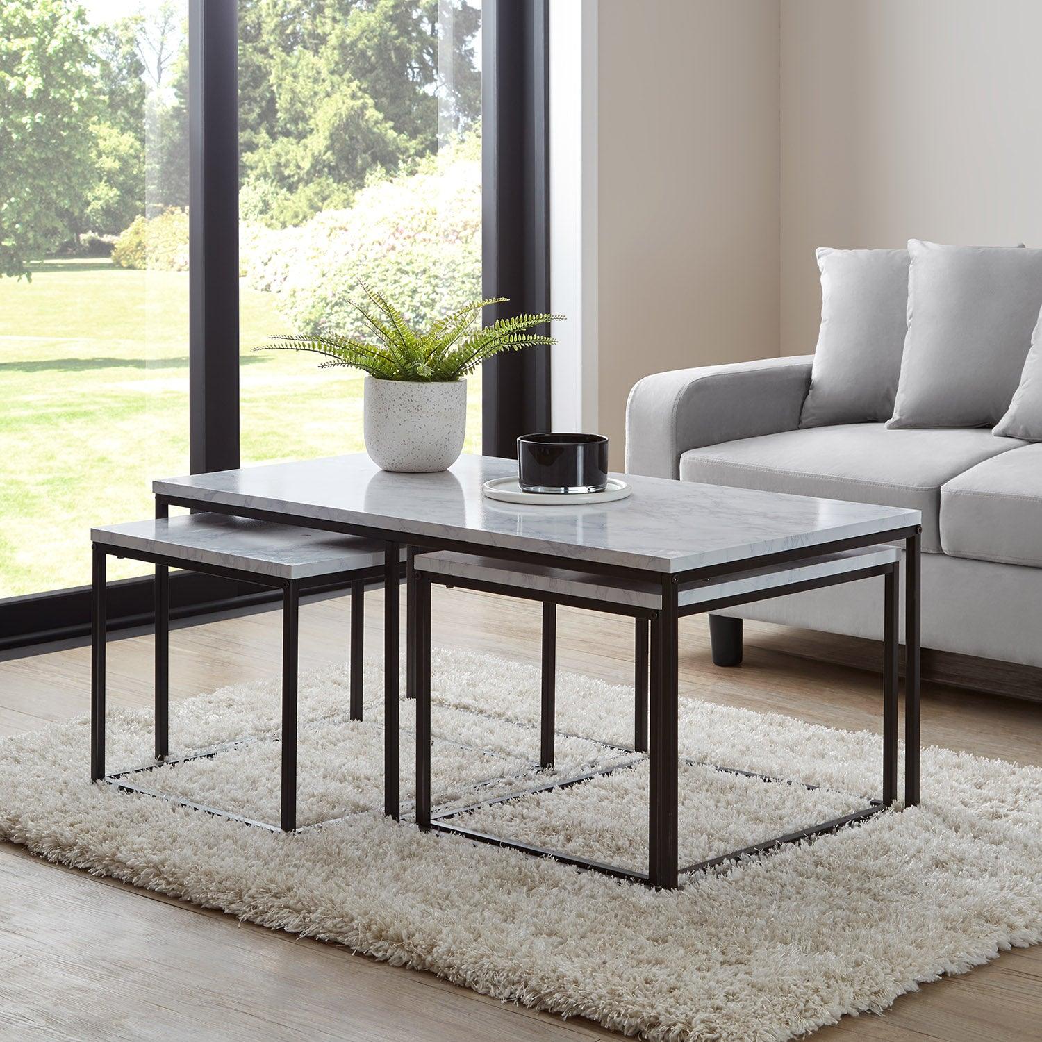Jay Coffee Table Side Table Set Marble Effect Black Laura James