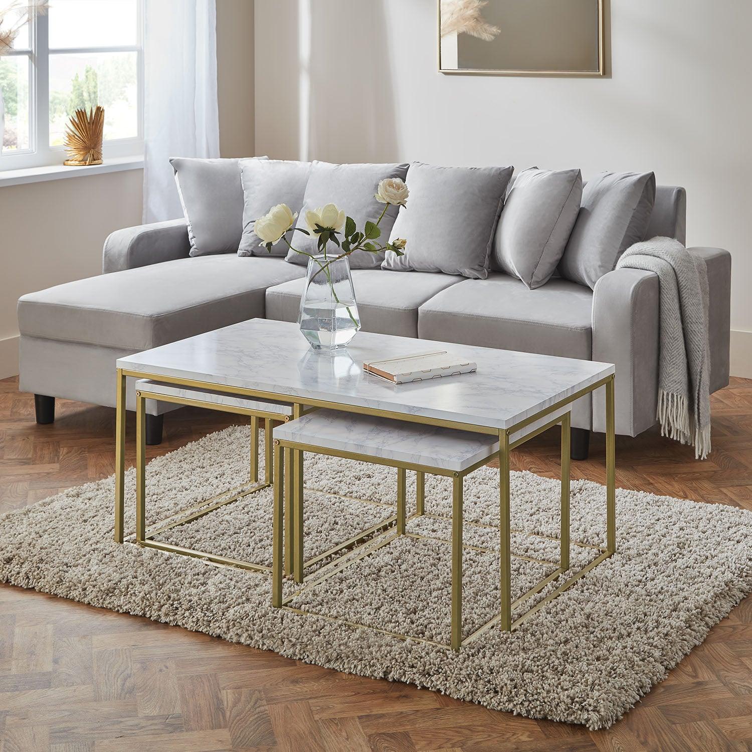 Jay Marble Effect Coffee Table Set Gold Frame – Laura James
