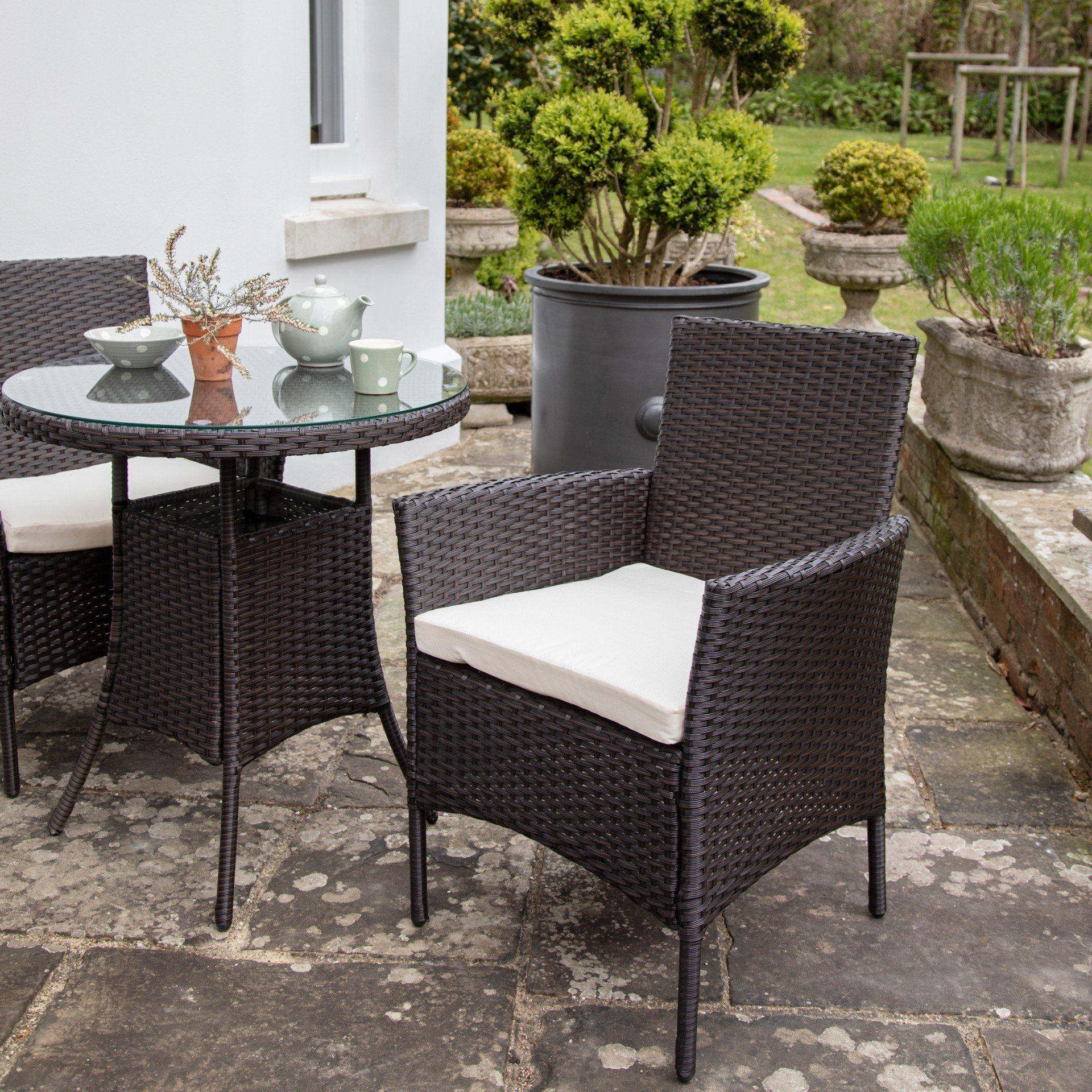 Outlet Kemble 2 Seater Rattan Garden Bistro Dining Table Brown Laura James