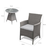 2 Seater Rattan Bistro Dining Set - Grey - Laura James