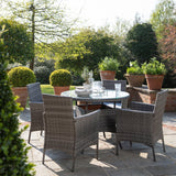 4 Seater Rattan Round Dining Table & Chair Set - Grey - Laura James