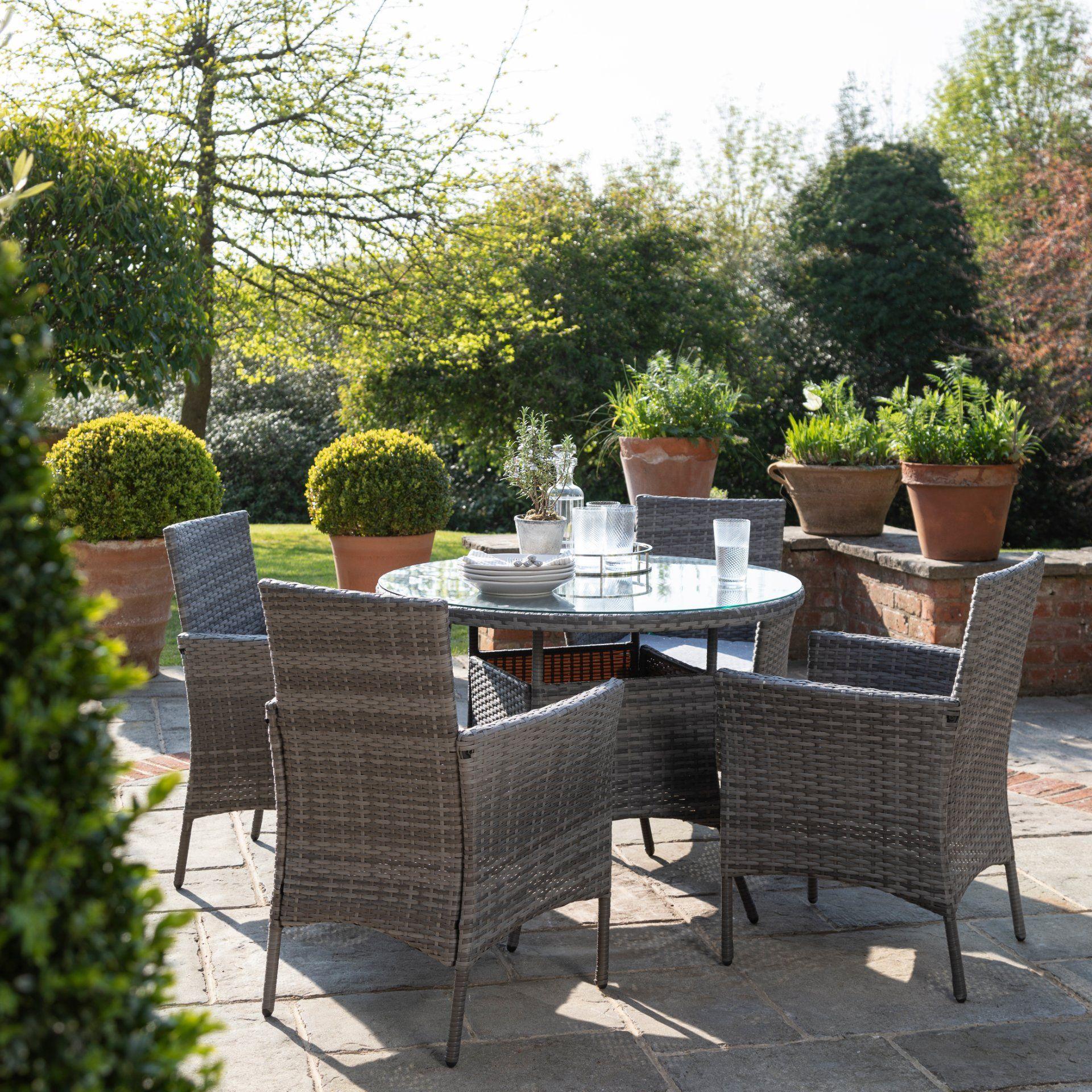 Kemble 4 Seater Rattan Round Garden Dining Table & Chair Set