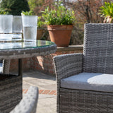 4 Seater Rattan Round Dining Table & Chair Set - Grey - Laura James