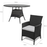 Kemble Black 8 Seater Rattan Round Outdoor Dining Set with Grey Parasol - Laura James
