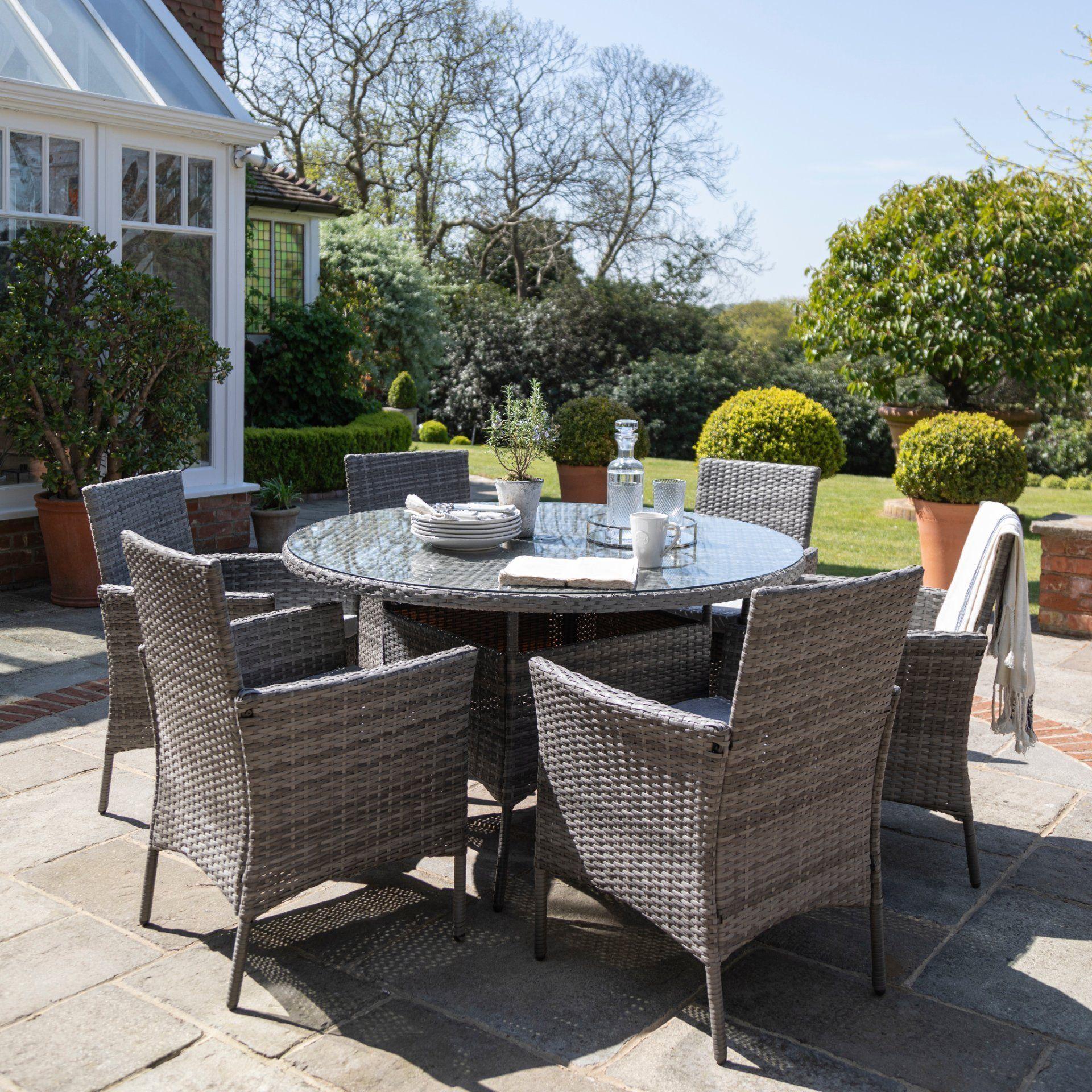 Grey Seater Rattan Round Dining Set with Parasol Grey Laura James