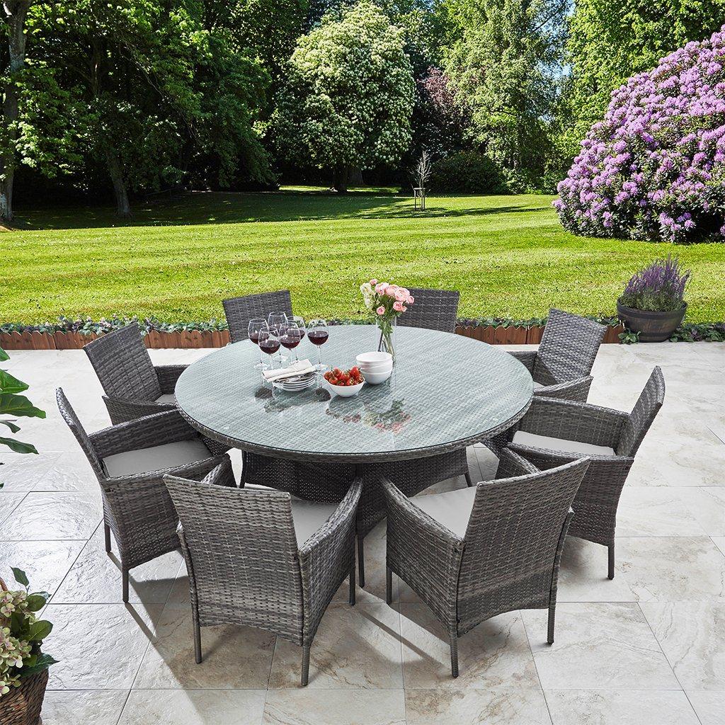 Kemble Seater Rattan Round Garden Dining Set Grey – Laura James