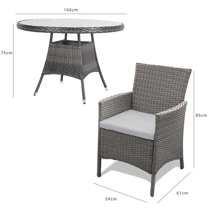 Kemble 4 Seater Rattan Round Dining Set with LED Premium Parasol and Parasol Rain Cover - Grey - Laura James