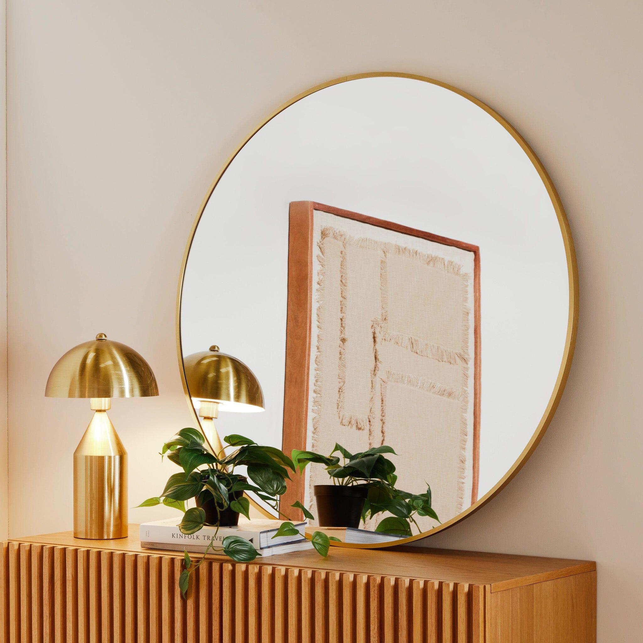 Marbury 100cm Metal Round Mirror Gold Laura James
