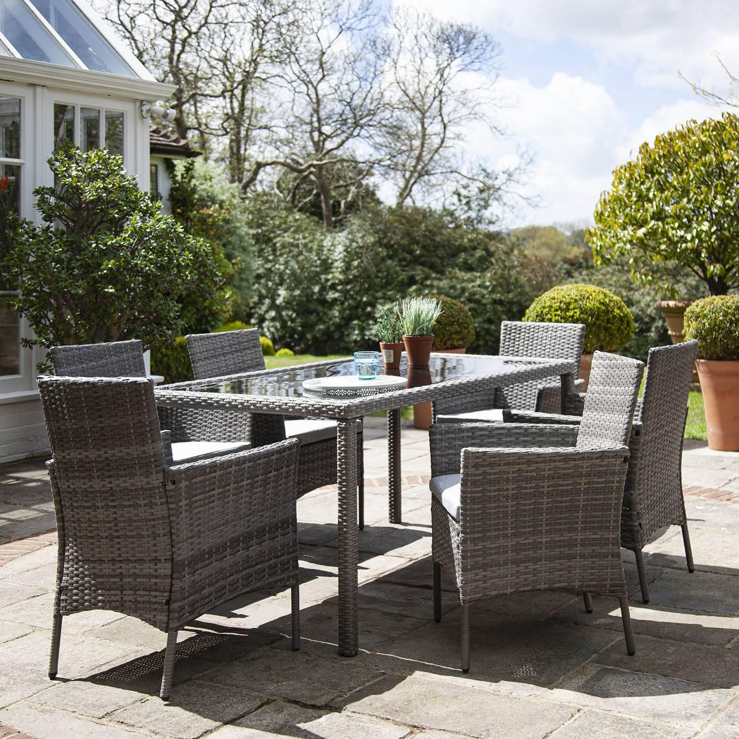 Marston 6 Seater Rattan Garden Dining Set Glass Top
