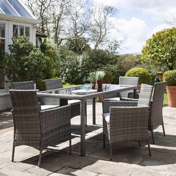 Marston Seater Rattan Garden Dining Set Grey Glass Top