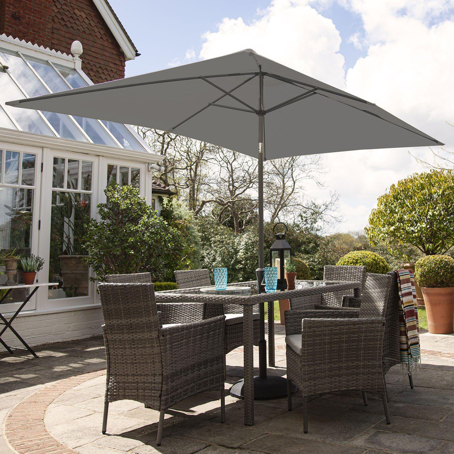 Marston 6 Seater Rattan Garden Dining Set Parasol Glass Top