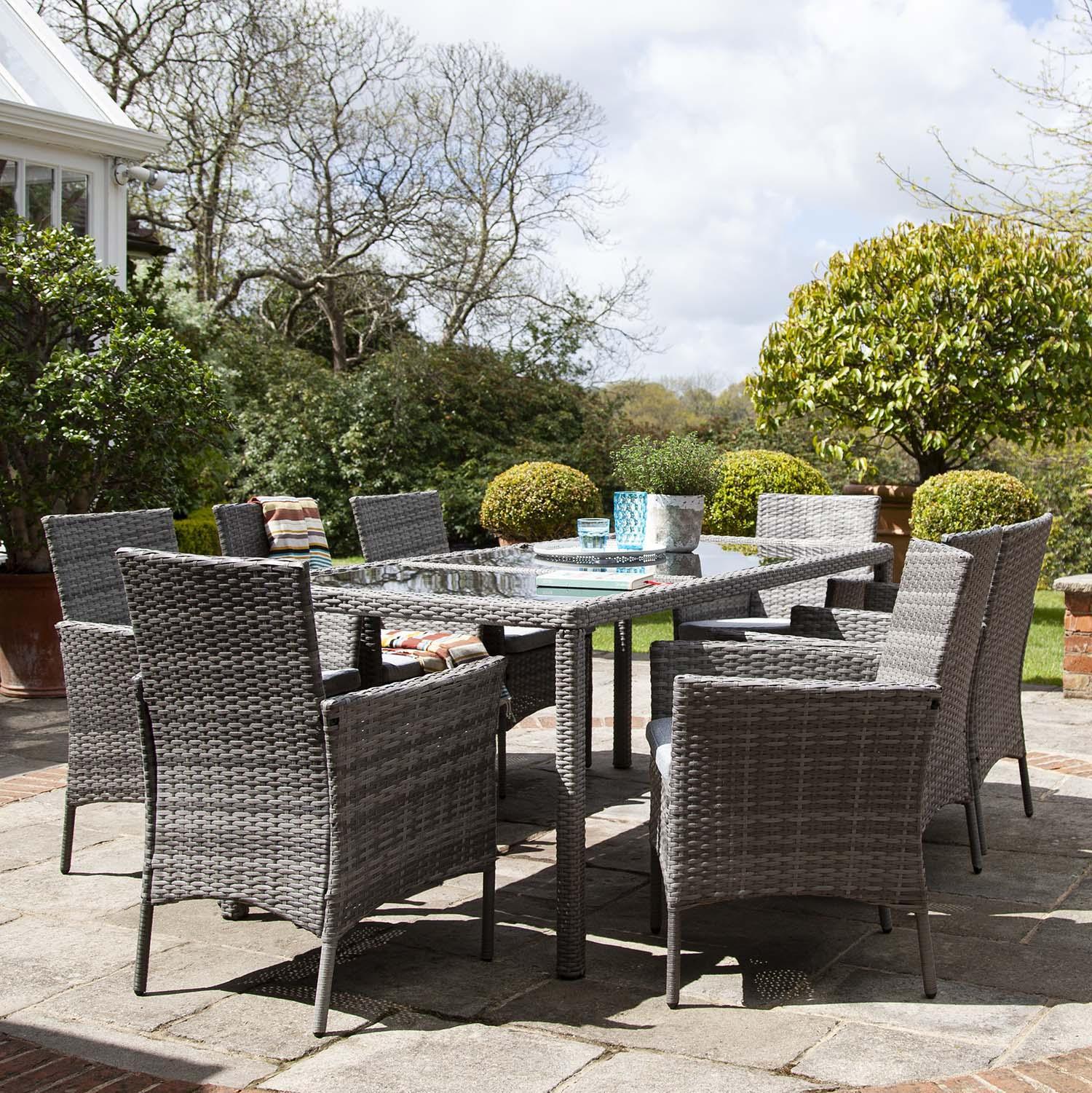 Marston Seater Rattan Garden Dining Set Grey Glass Top
