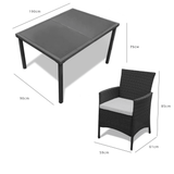 Marston 8 Seater Rattan Dining Set with Grey LED Premium Parasol - Rattan Garden Furniture - Black