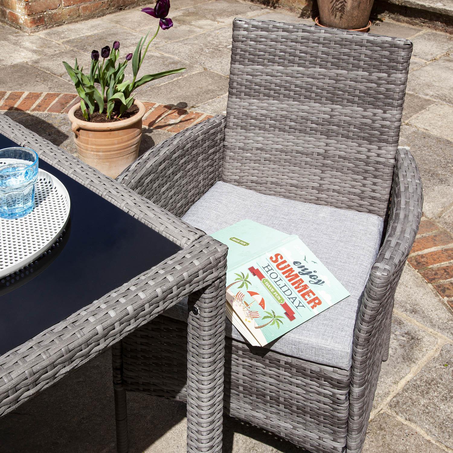 Marston 8 Seater Rattan Outdoor Dining Set with Grey LED Premium Parasol - Rattan Garden Furniture - Grey - Glass Top - Laura James