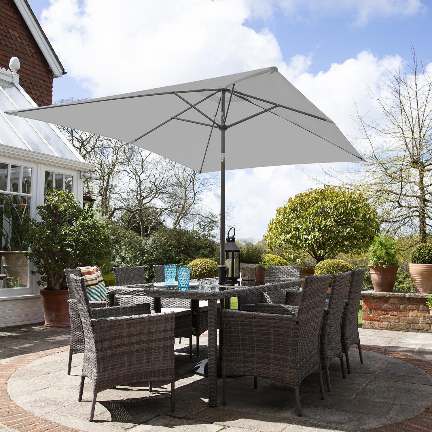 Marston 8 Seater Rattan Outdoor Dining Set with Grey Parasol - Rattan Garden Furniture - Grey - Glass Top - Laura James