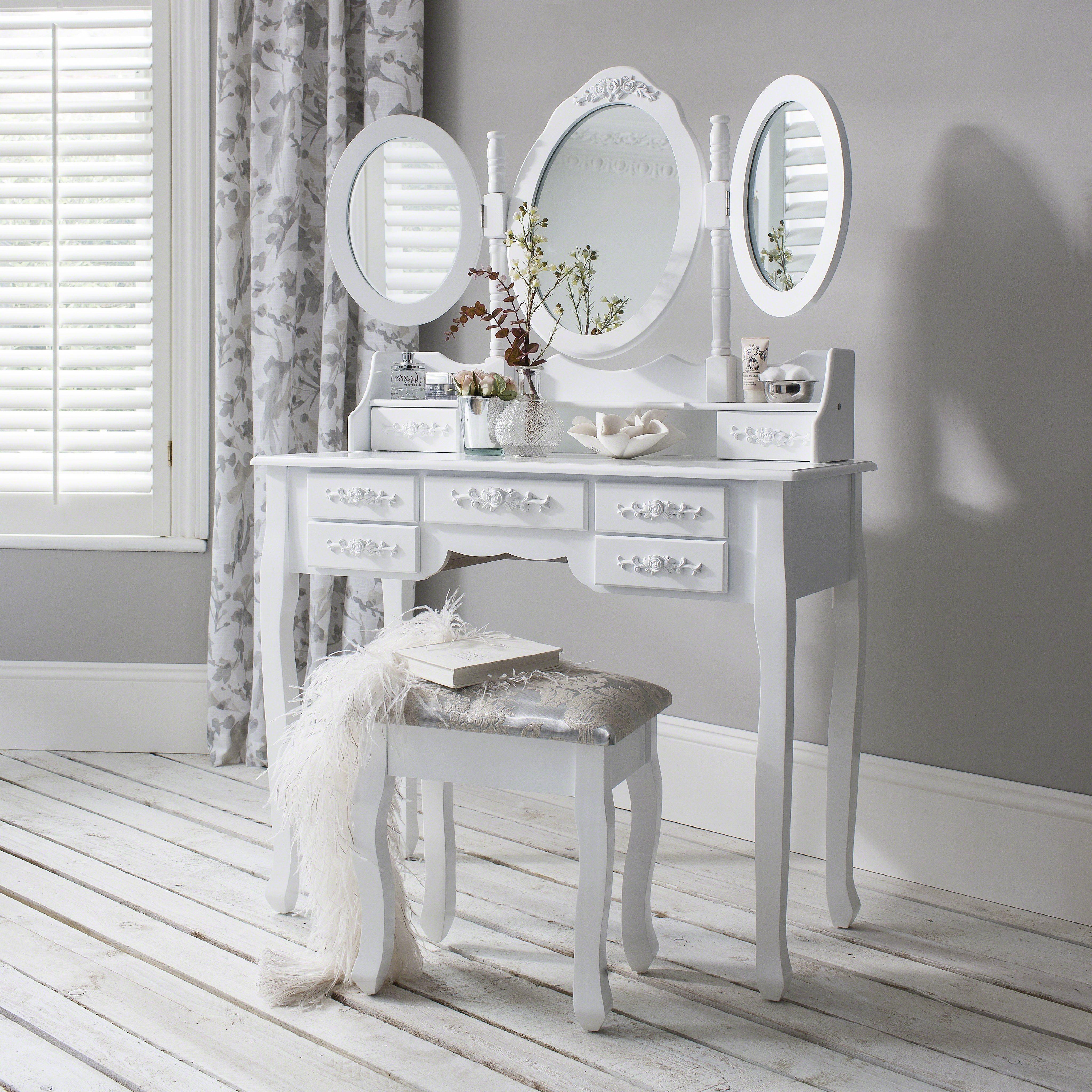 Monaco Dressing Table Stool Mirror Set White Painted Laura James