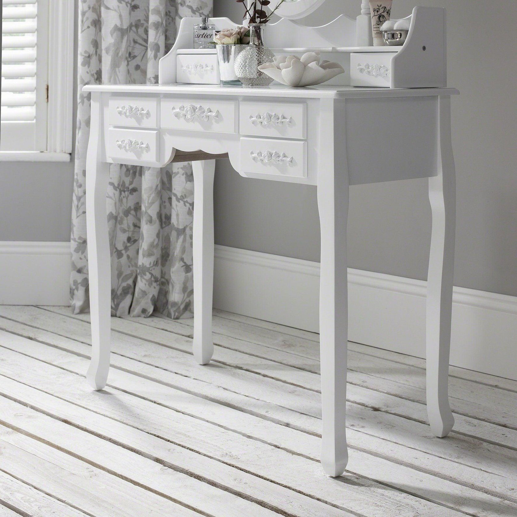 Monaco Dressing Table Stool & Mirror Set White Painted Laura James