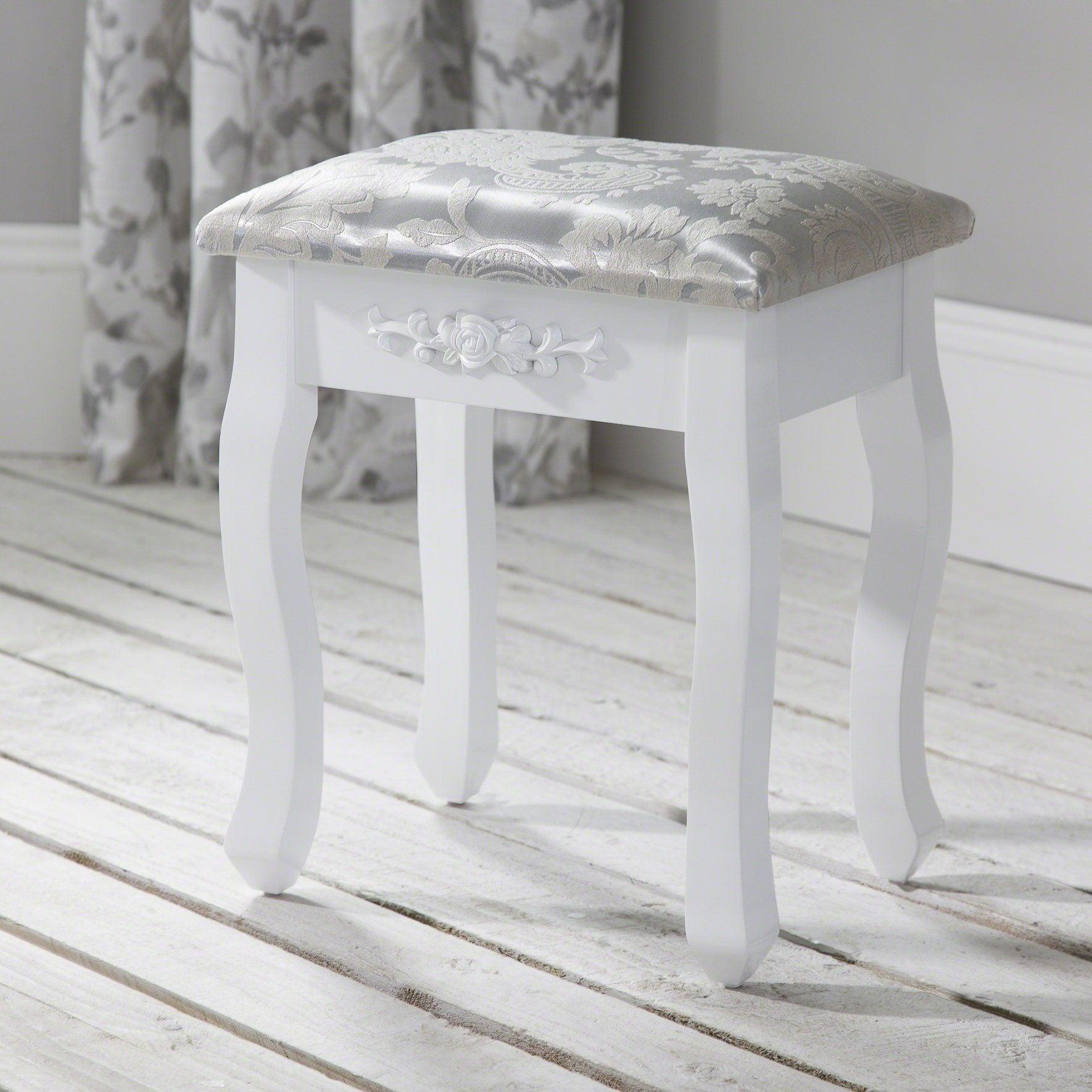 Monaco Dressing Table Stool & Mirror Set White Painted Laura James