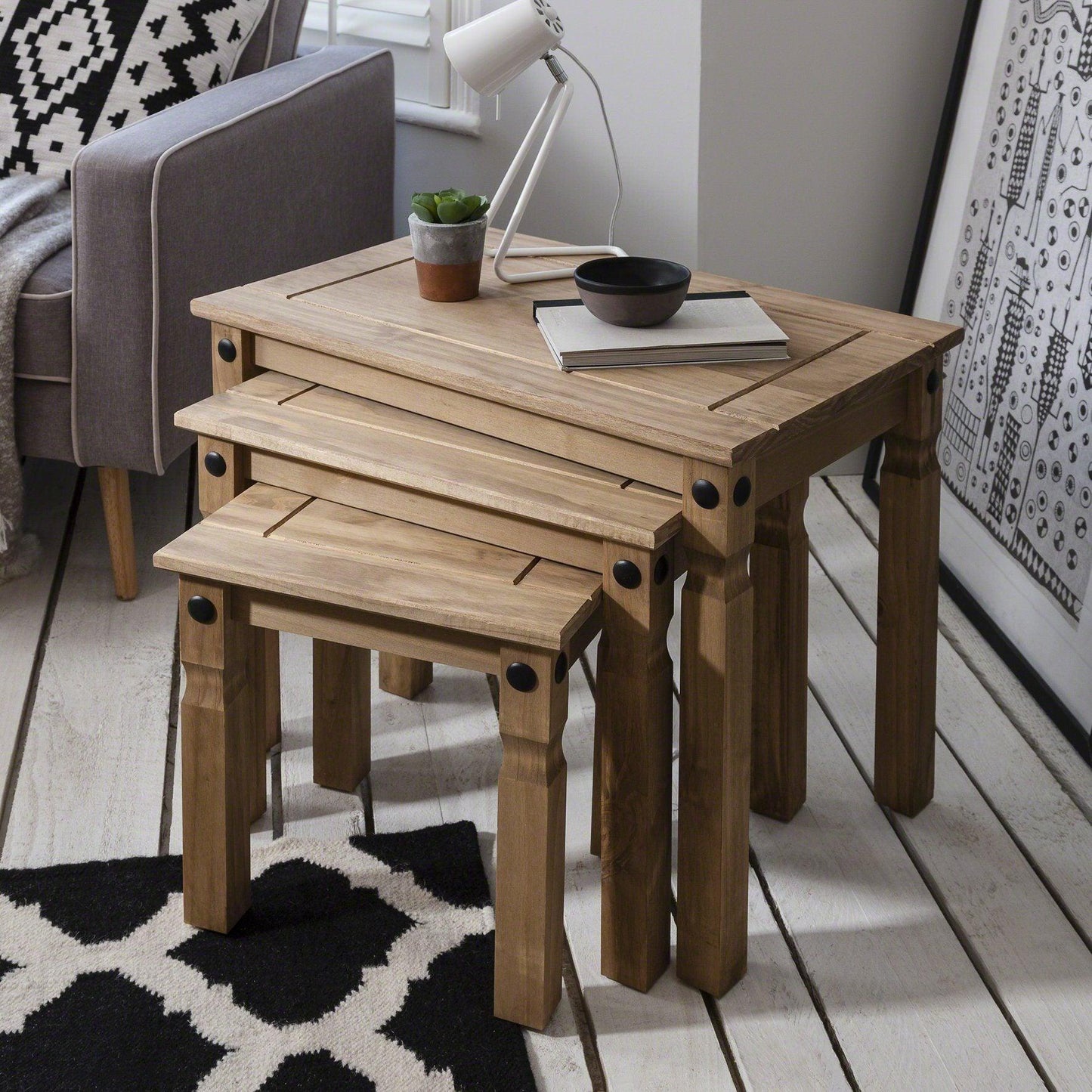 Nest of 3 Tables - solid pine - Laura James
