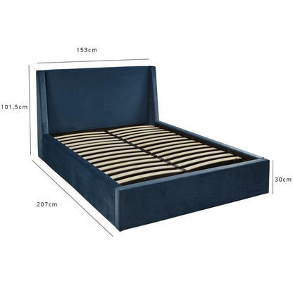 Blue velvet modern storage ottoman double bed frame - Laura James
