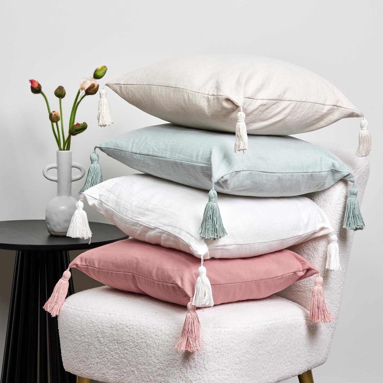Pink Cushion Cover with Tassels 45cm x 45cm Laura James