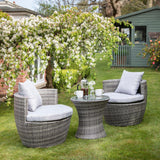 2 Seater Rattan Egg Chair Bistro Set - Grey - Laura James