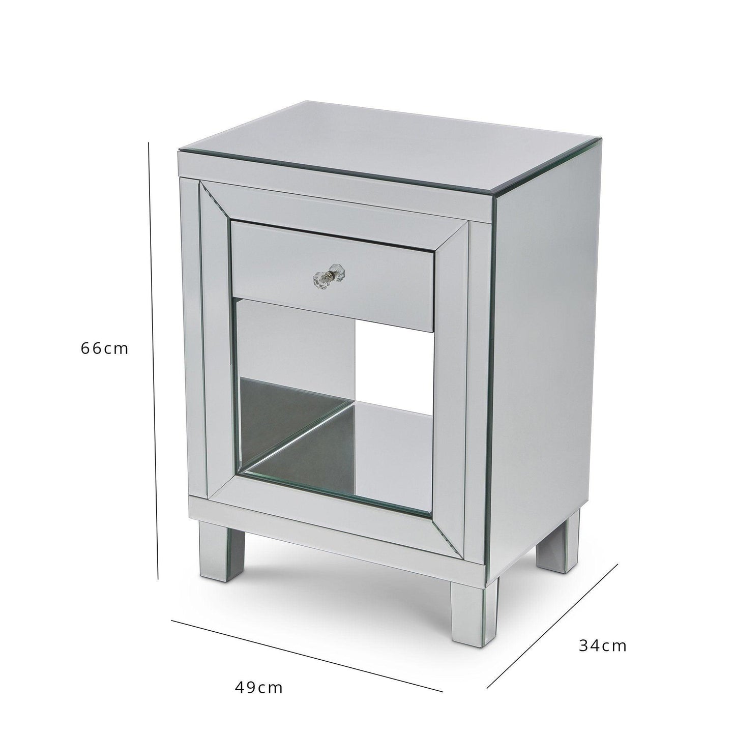 Outlet - Aleanor Glass Mirrored Bedside Table, 1 Drawer - Laura James