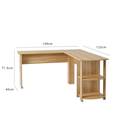 Outlet - Beech L-Shaped Computer Desk with Shelves - Laura James