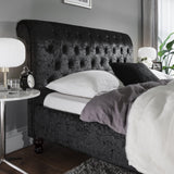Outlet - Black Crushed Velvet Sleigh Bed Frame King Size - Laura James