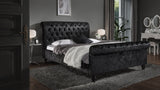 Outlet - Black Crushed Velvet Sleigh Bed Frame King Size - Laura James