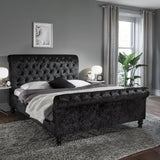 Outlet - Black Crushed Velvet Sleigh Bed Frame King Size - Laura James