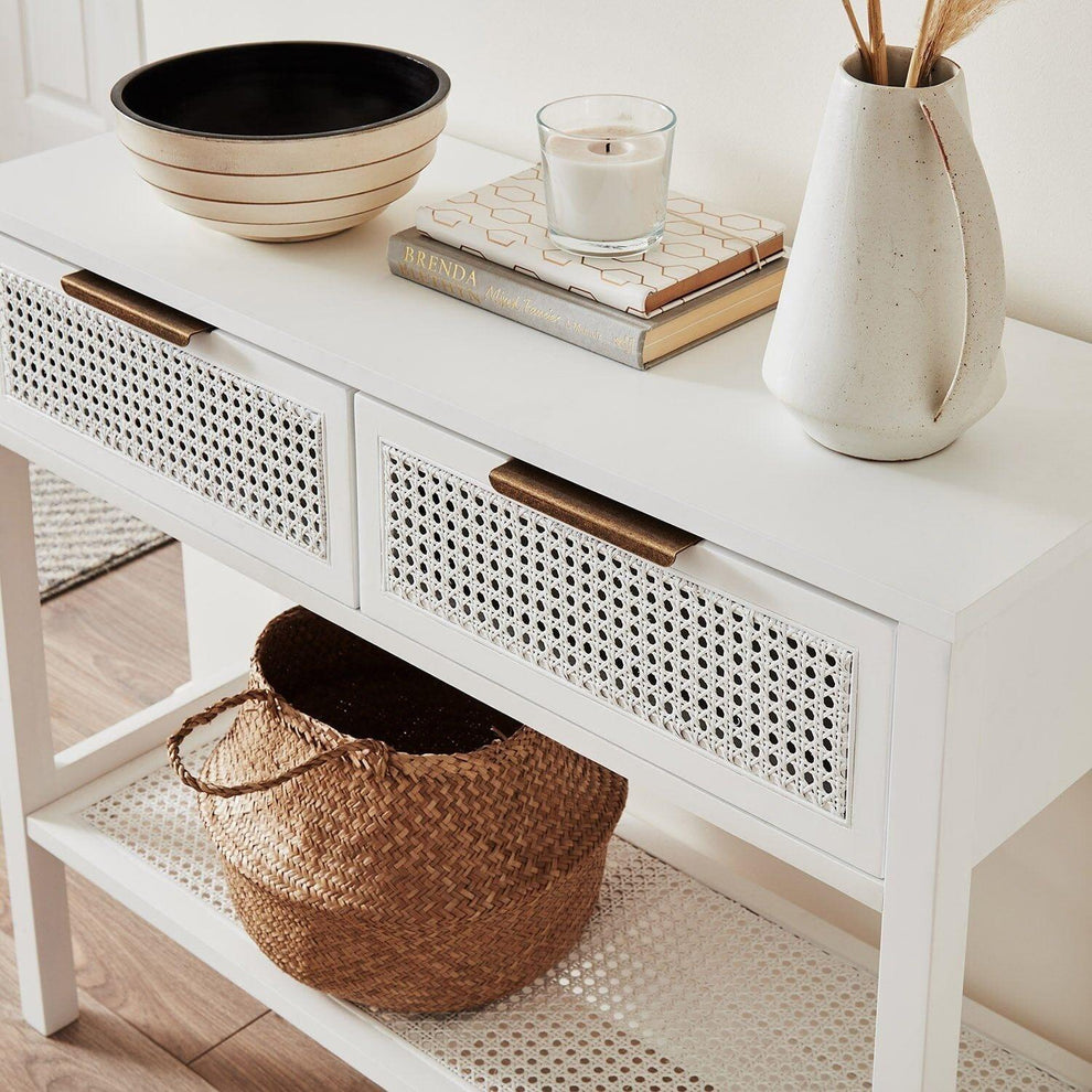 OUTLET - Charlie White 2 Drawer Console Table - Cane Draws – Laura James