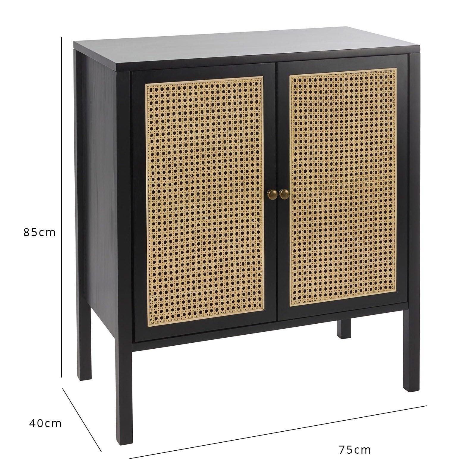 Charlie small sideboard - cane front - black - Laura James