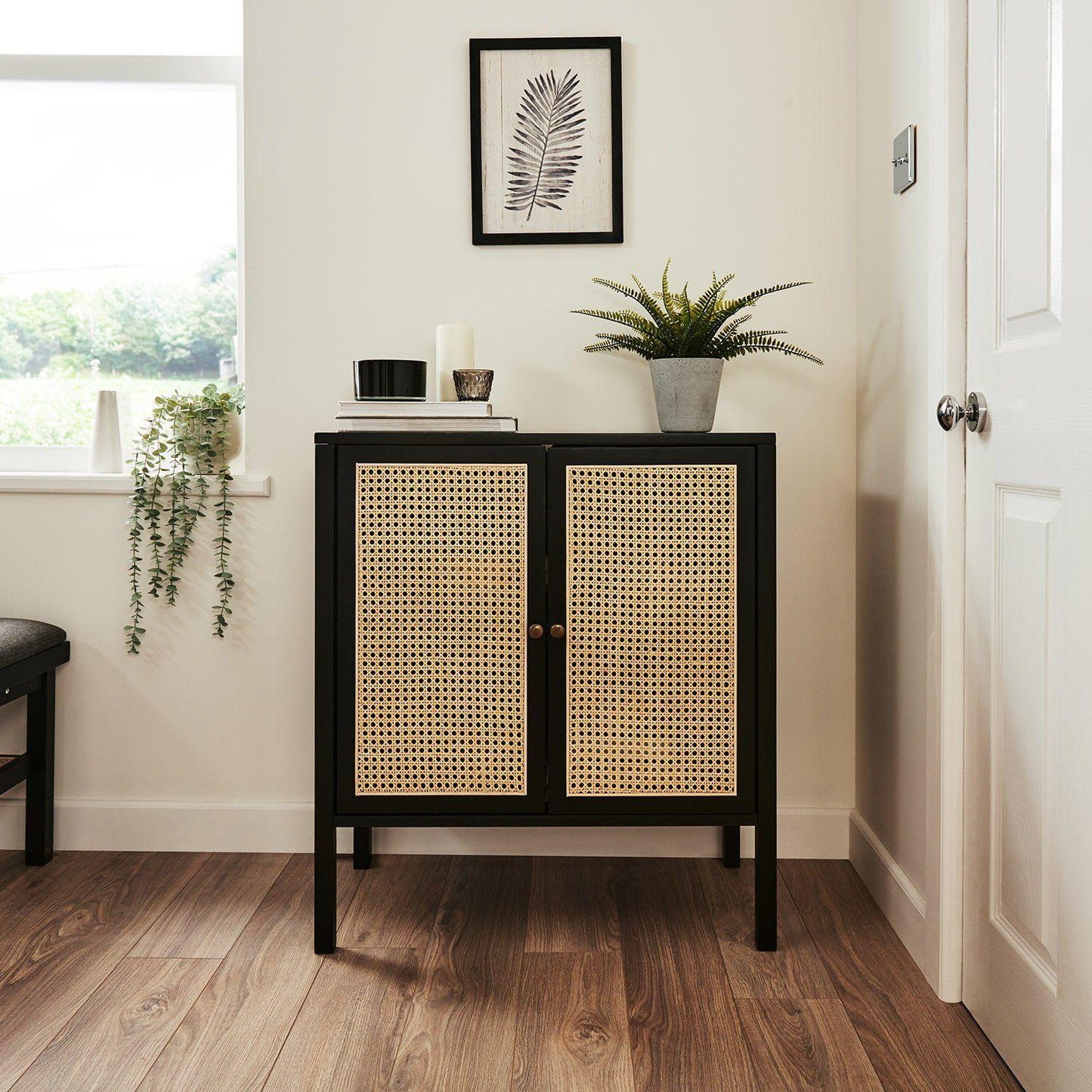 Charlie small sideboard - cane front - black - Laura James