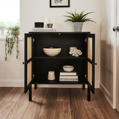 Charlie small sideboard - cane front - black - Laura James