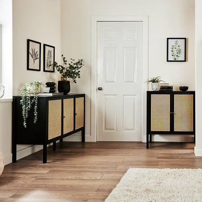 Charlie small sideboard - cane front - black - Laura James