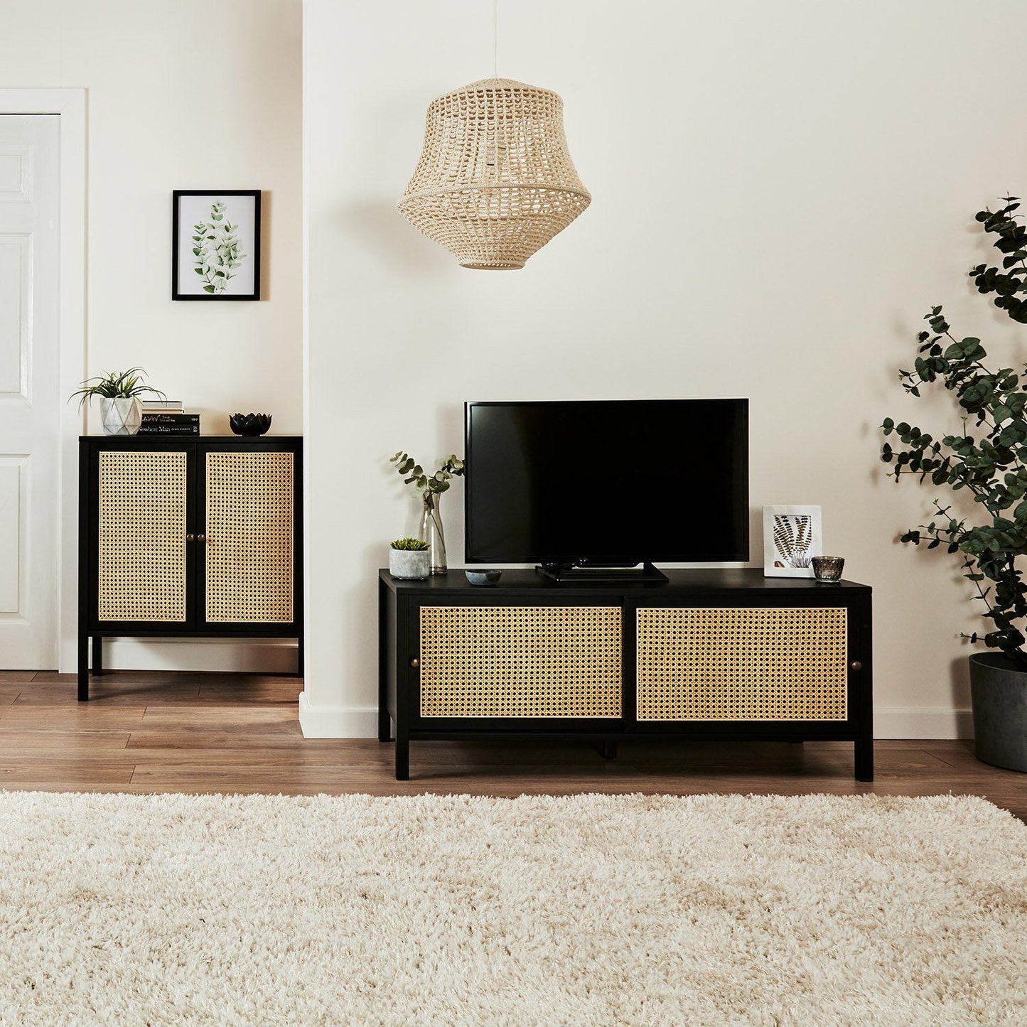 Charlie small sideboard - cane front - black - Laura James