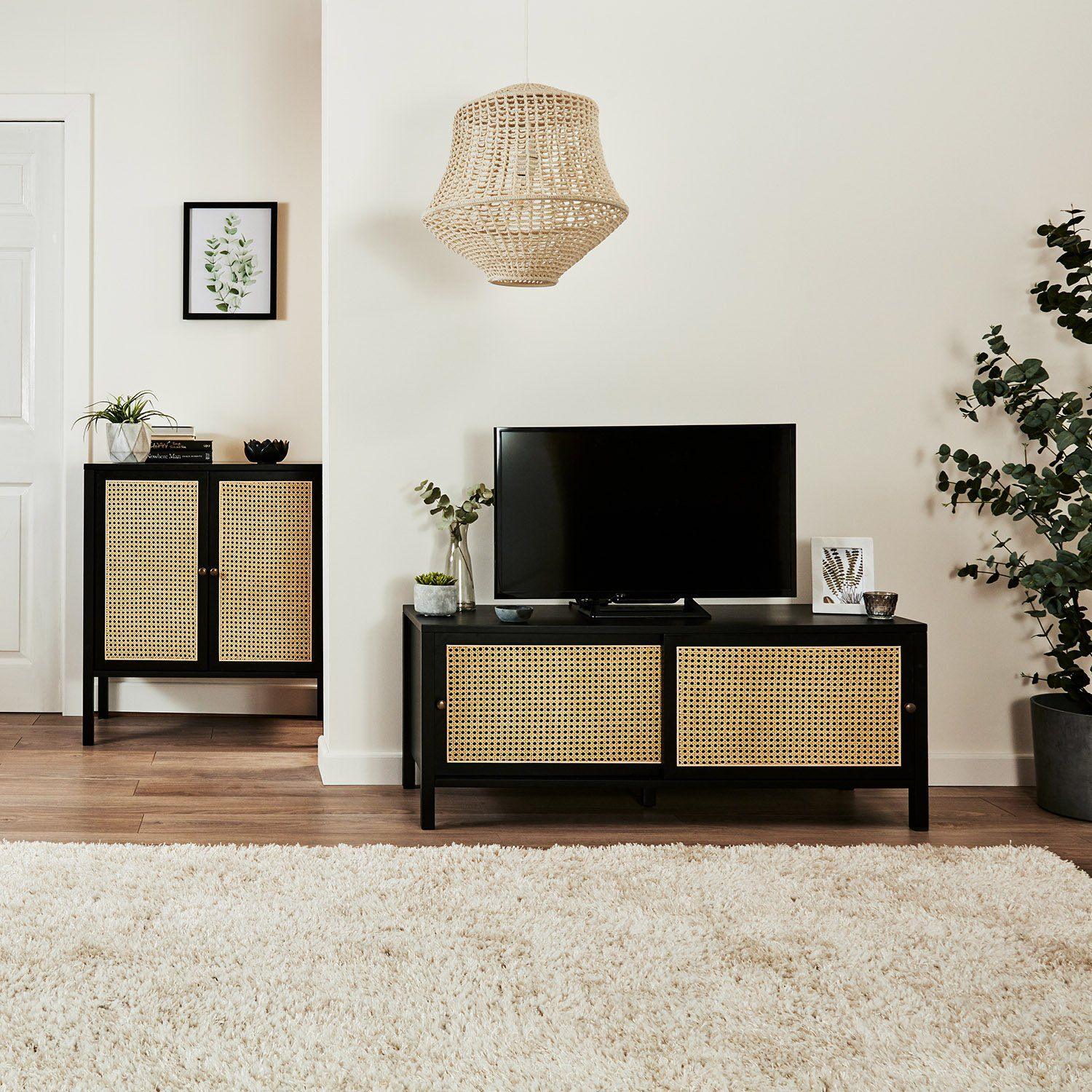 Charlie small sideboard - cane front - black - Laura James