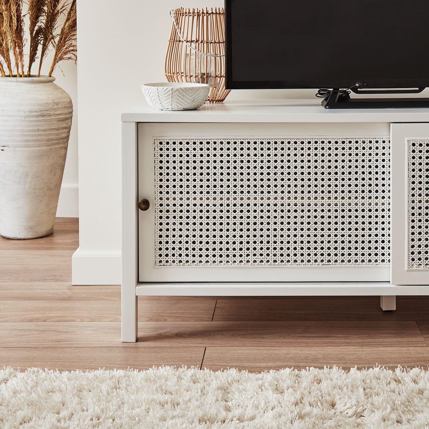 Outlet Charlie TV Unit Cane Front White Laura James