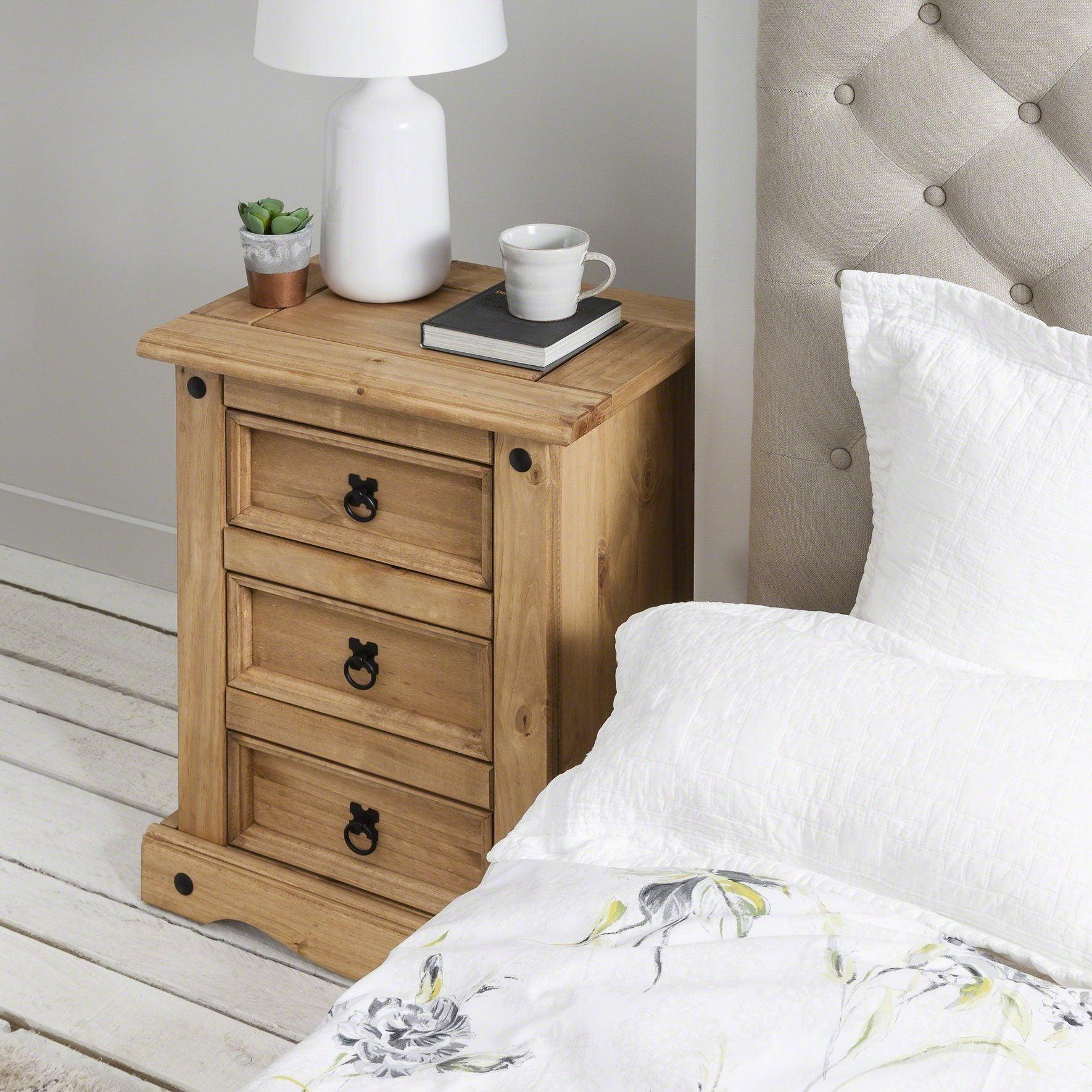 OUTLET-Corona 3 Draw Bedside Table - Laura James