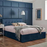 Outlet - Elle King Size Ottoman Bed - Blue Velvet - Laura James